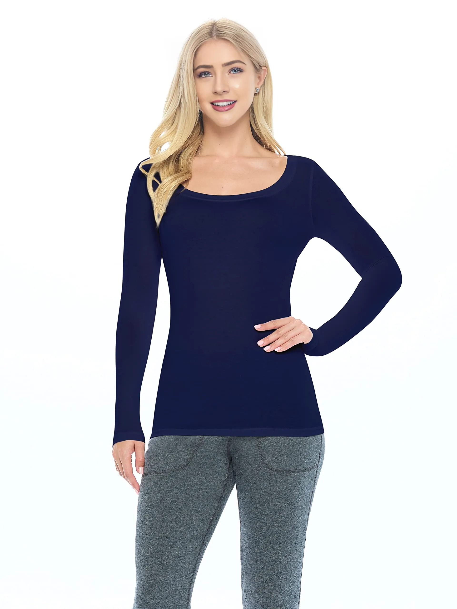 Women's Long Sleeve Scoop-Neck T-Shirt Under Scrub - Image 5